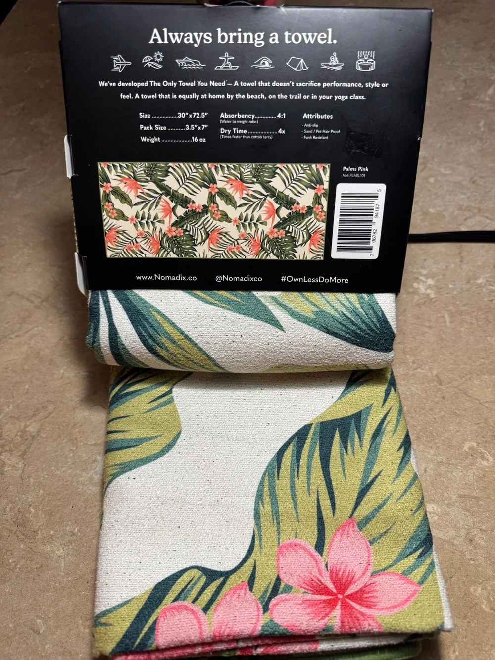 Nomadix Pink Tropical MicroTerry Quick Dry Anti-Sand Towel